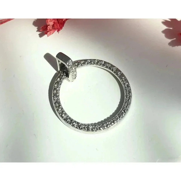 Circular Gemstone Inlaid Sterling Silver Minimalist Vintage Pendant - Picture 2 of 3